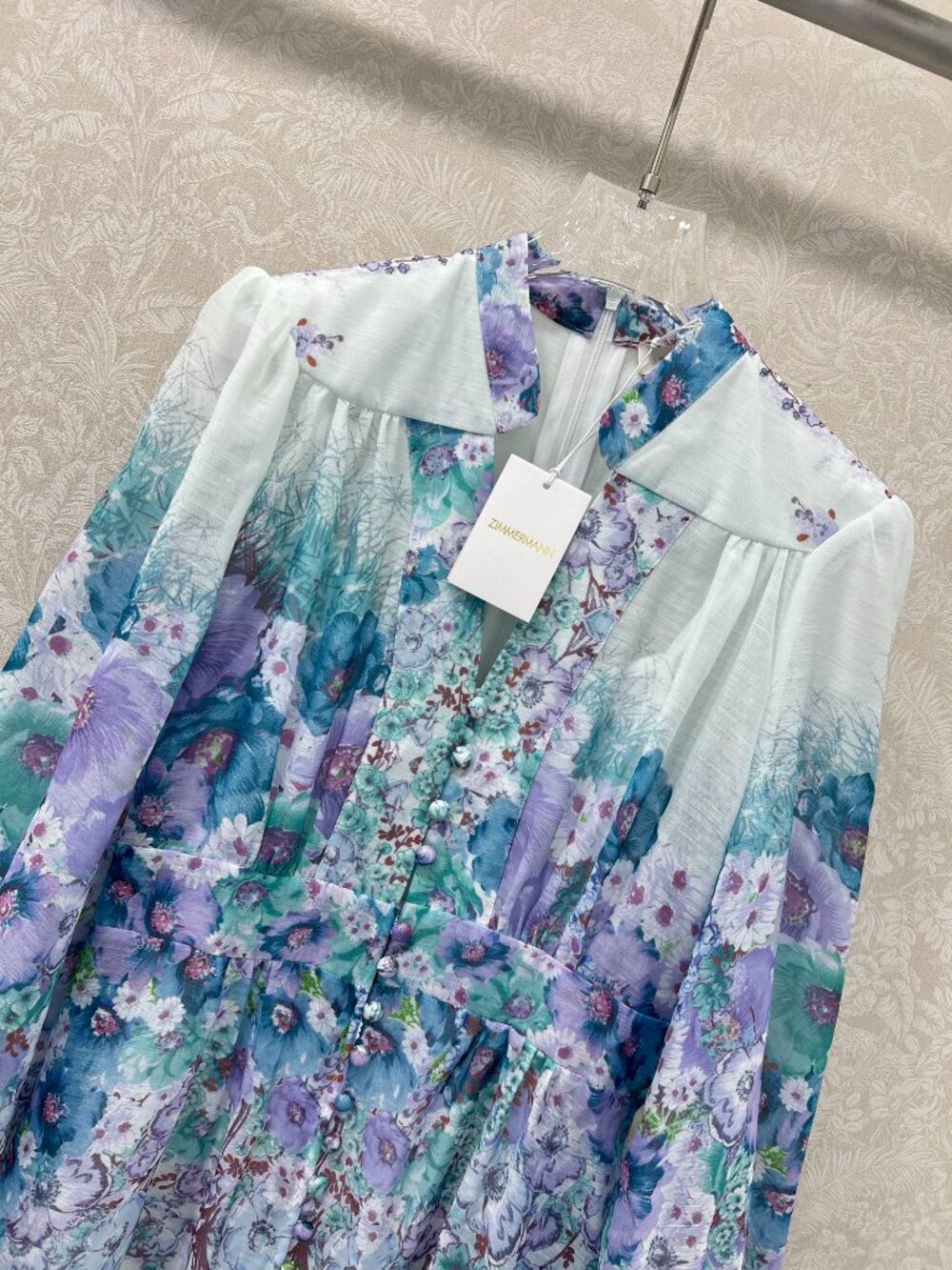 Zimmermann Light Mint Green Watercolor Floral Long Dress - Picture 3 of 9